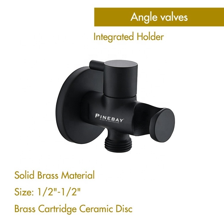 PINEBAY Matte Black Brass Angle Valve Bidet Valve Shut Off Valve for Bidet Sprayer Shattaf