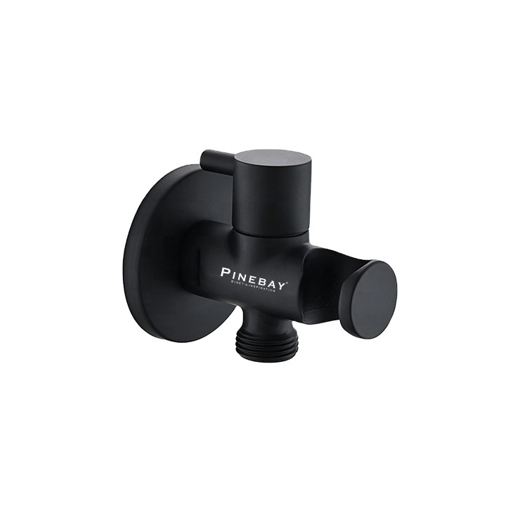 PINEBAY Matte Black Brass Angle Valve Bidet Valve Shut Off Valve for Bidet Sprayer Shattaf