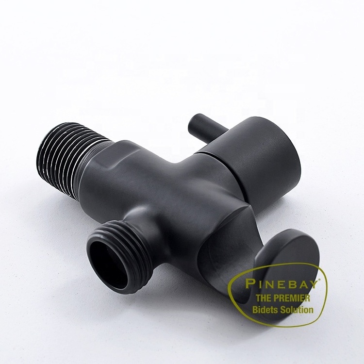 PINEBAY Matte Black Brass Angle Valve Bidet Valve Shut Off Valve for Bidet Sprayer Shattaf