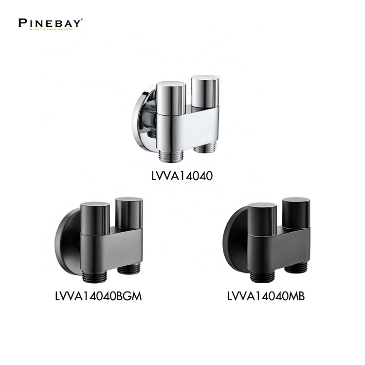 PINEBAY Luxurious Brass Angle Valve Two-Way Spray Faucet 1/2'' Dual Outlet Wall Mounted Copper Core Diverter Valve for Bathroom