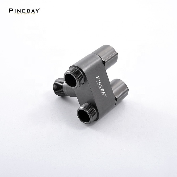 PINEBAY Luxurious Brass Angle Valve Two-Way Spray Faucet 1/2'' Dual Outlet Wall Mounted Copper Core Diverter Valve for Bathroom