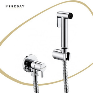 PINEBAY 304 Stainless Steel Polished Chrome Shattaf Woman Portable Bidet Handheld Bidet Sprayer Set With T Valve And Hose