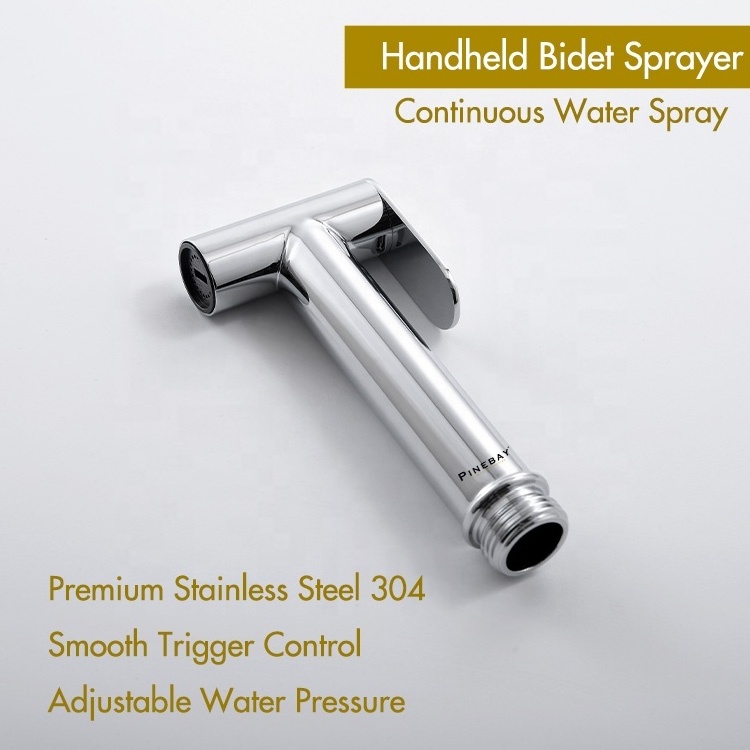 PINEBAY 304 Stainless Steel Polished Chrome Shattaf Woman Portable Bidet Handheld Bidet Sprayer Set With T Valve And Hose