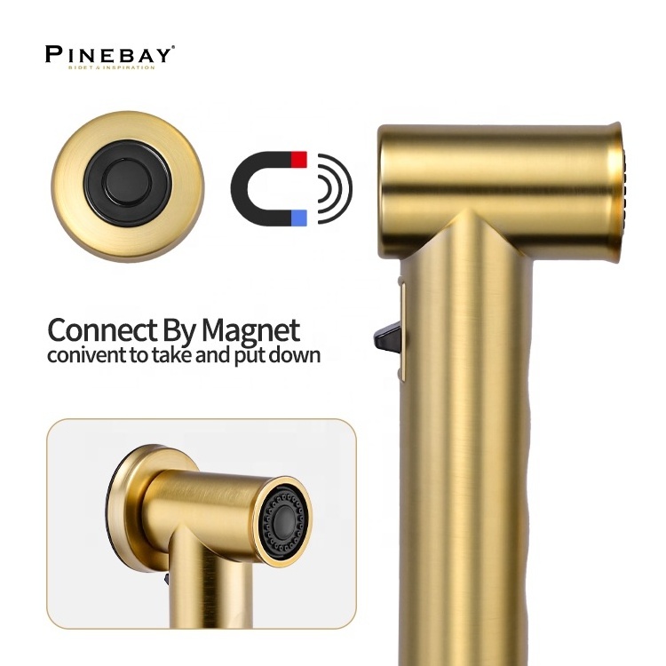 PINEBAY New Trend ABS Gold Magnetic Circular Handheld Bidet Sprayer Kit Bathroom Faucet Shower Round Toilet Shattaf for Woman