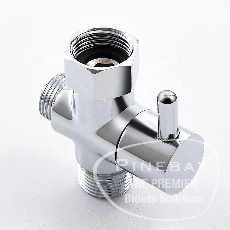 PINEBAY Brass Chrome Bidet Sprayer T Adapter Shut Off Valve American 7/8 T Valve for Bidet