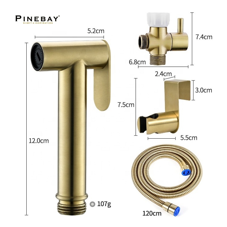 PINEBAY Good Quality Bathroom Luxury Brushed Gold Health Faucet Wall Mount Toilet Bidet Sprayer Set with Shower Hose and T-valve