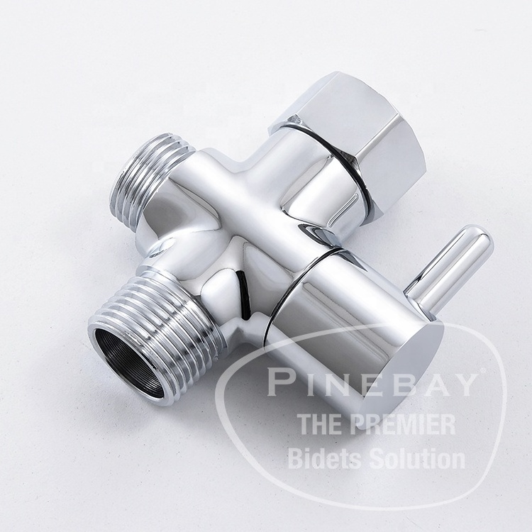 PINEBAY Brass Chrome Bidet Sprayer T Adapter Shut Off Valve American 7/8 T Valve for Bidet