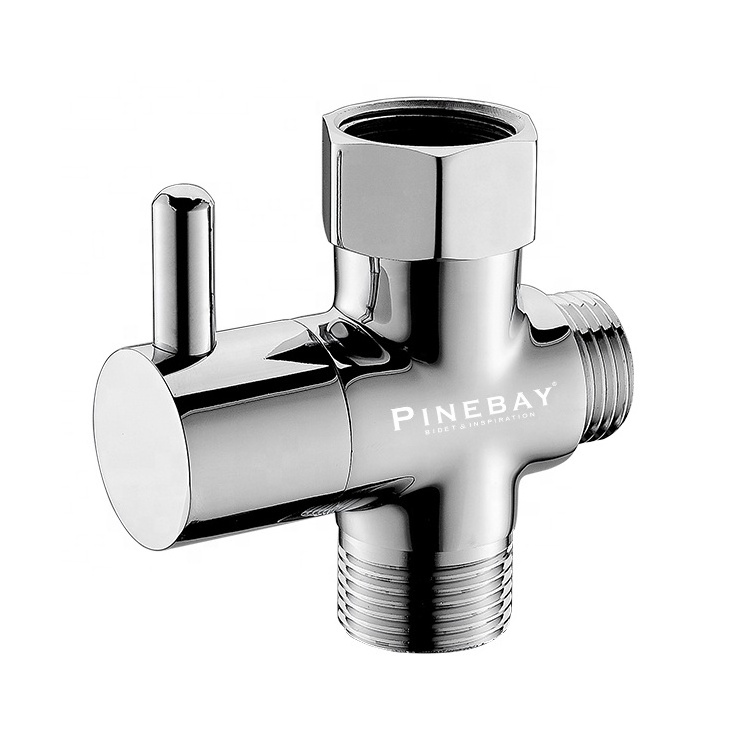 PINEBAY Brass Chrome Bidet Sprayer T Adapter Shut Off Valve American 7/8 T Valve for Bidet