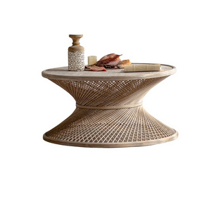 Guest house hotel living room rattan woven size tea table balcony bamboo cane round table arts reception tea table side several