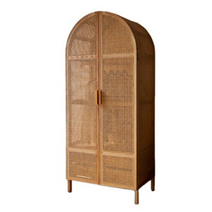 Simple rattan art cabinet modern simple solid wood frame wardrobe Northern Europe homestay bedroom wardrobe