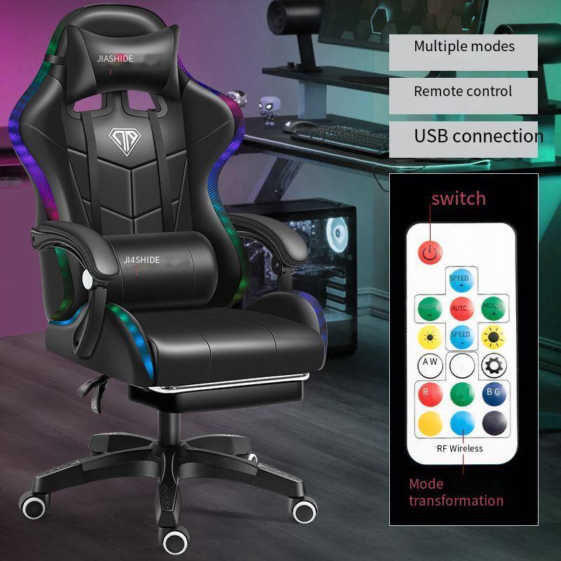 Popular LED RGB Computer PC Game Chair Gaming PU Leather Silla Gamer Massage Racing Gaming Chair with Lights and Footrest