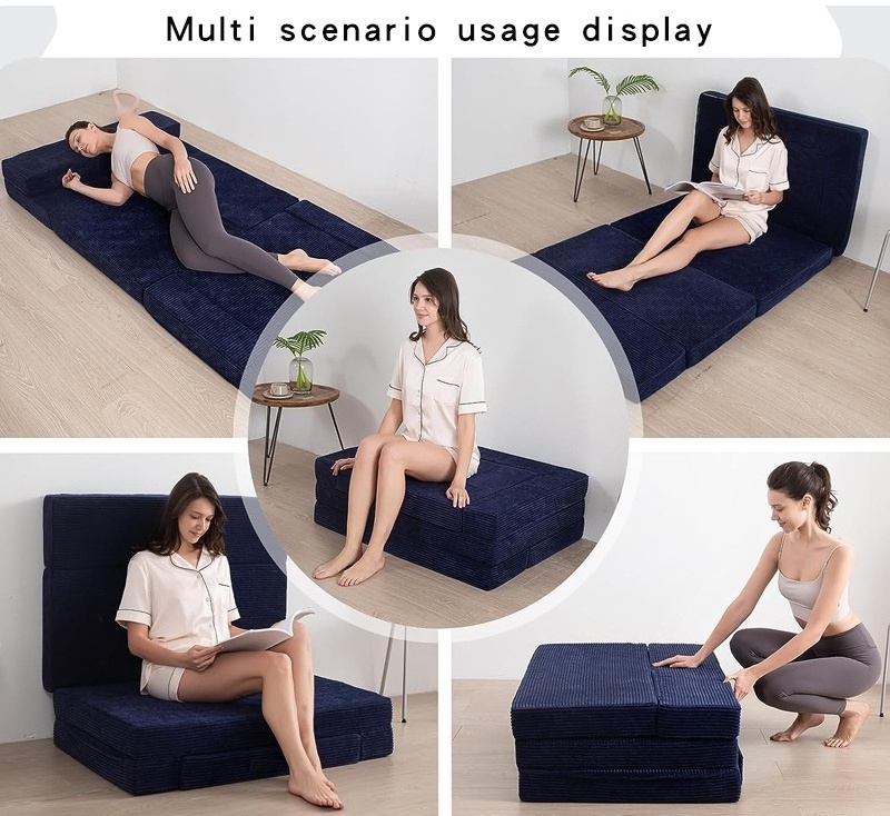 Folding Sofa Bed Portable Chair Bed Floor Mattress Foldable Sleeper Sofa Floor Couch Futon Mattress for Guest Room Camping Road