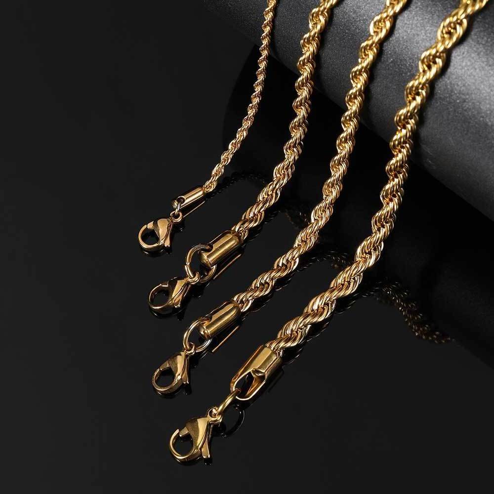 3mm 4mm 5mm 18K Gold Plated man Link Stainless Steel Twisted Rope Chain Necklace Mens Chains