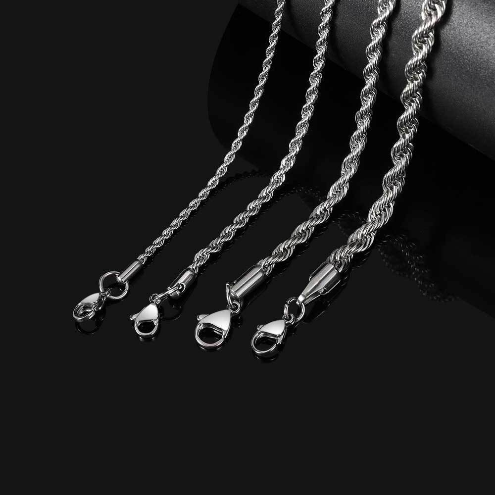 3mm 4mm 5mm 18K Gold Plated man Link Stainless Steel Twisted Rope Chain Necklace Mens Chains