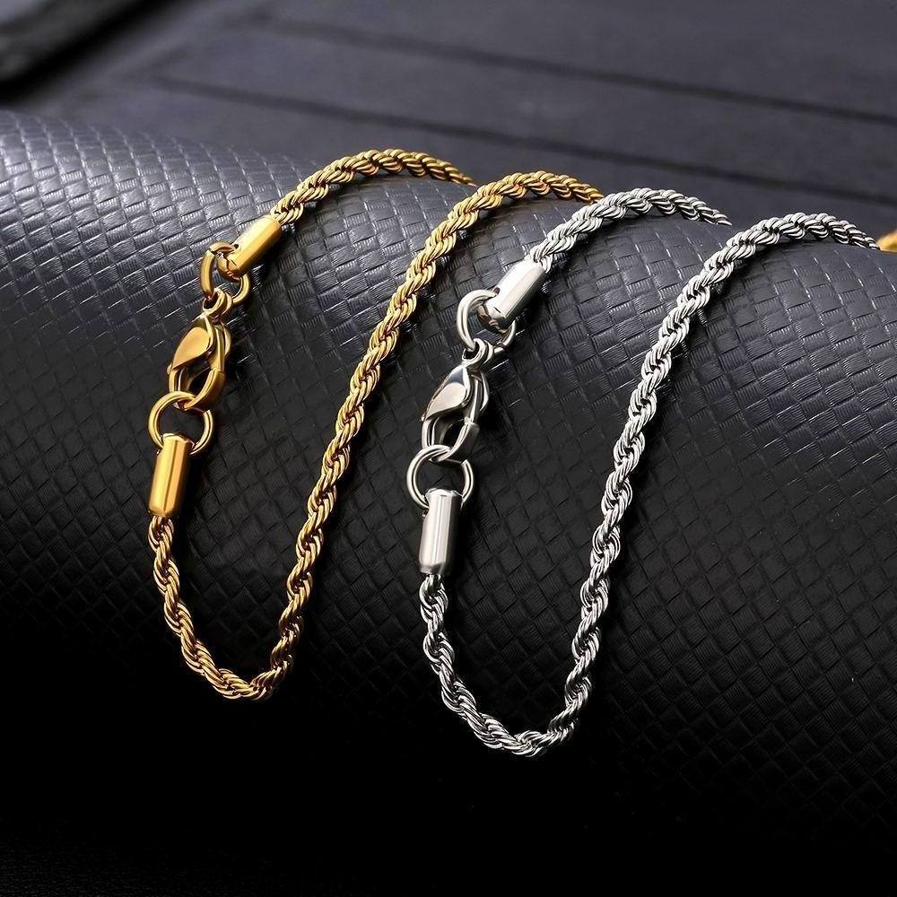 3mm 4mm 5mm 18K Gold Plated man Link Stainless Steel Twisted Rope Chain Necklace Mens Chains