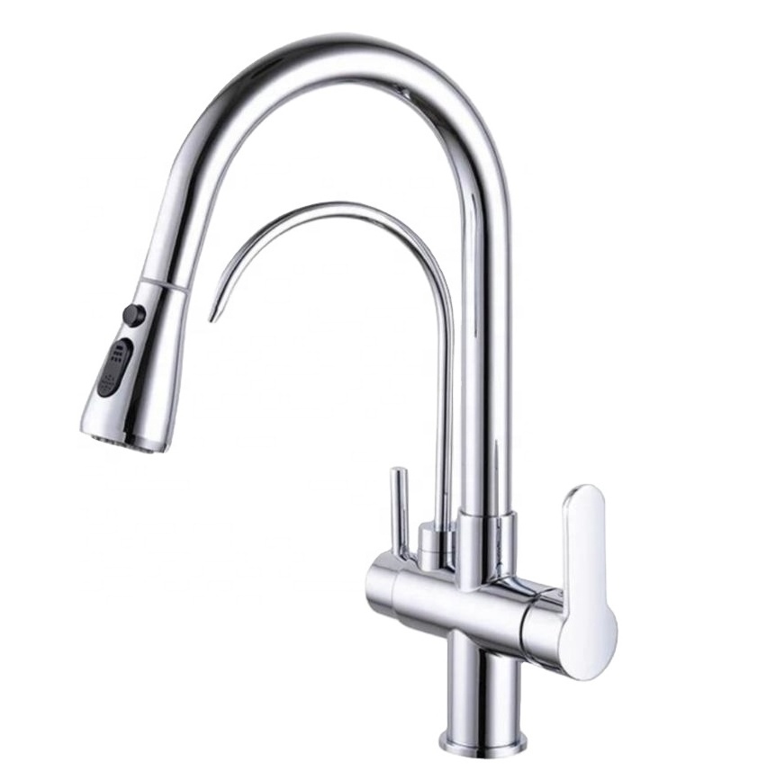 Torneira Cozinha Gourmet Cromada Extensivel Bica Dupla para Filtro Brass Silver Kitchen Faucet Drinking Water Faucet