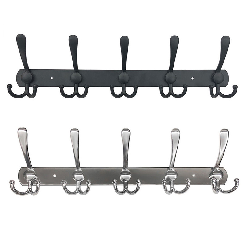 Hot selling Coat Rack Wall Mounted Heavy Duty Stainless Steel Rack with 5 Tri Hooks for Hanging Coats Hat Towel Purse Robes