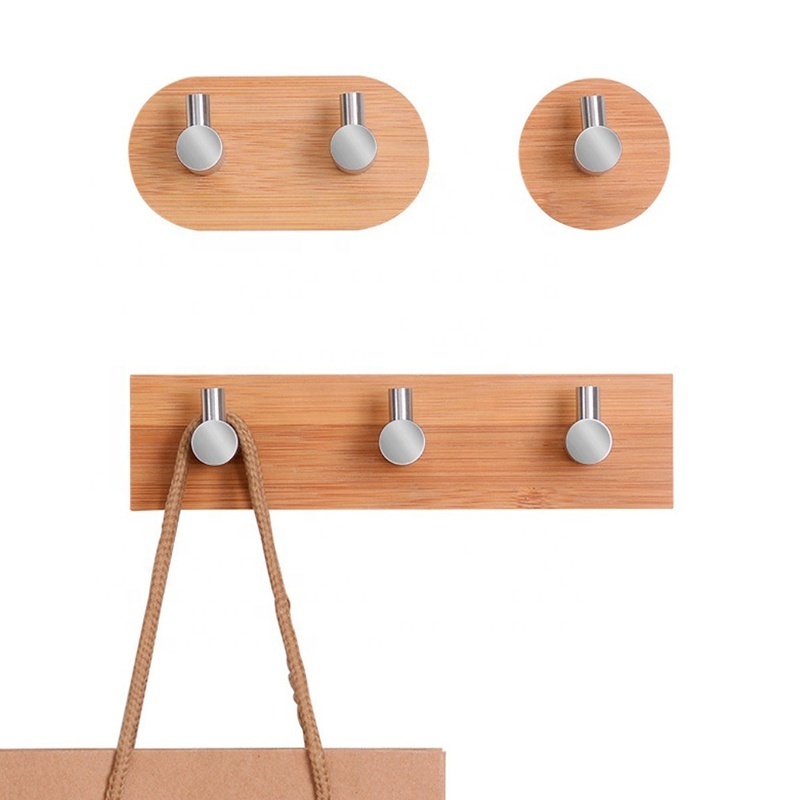 Self Adhesive Hooks Adhesive Wall Hooks Towel Coat Hanger Bamboo Stainless Steel Hanger Shelf for Bathroom Kitchen Bedroom