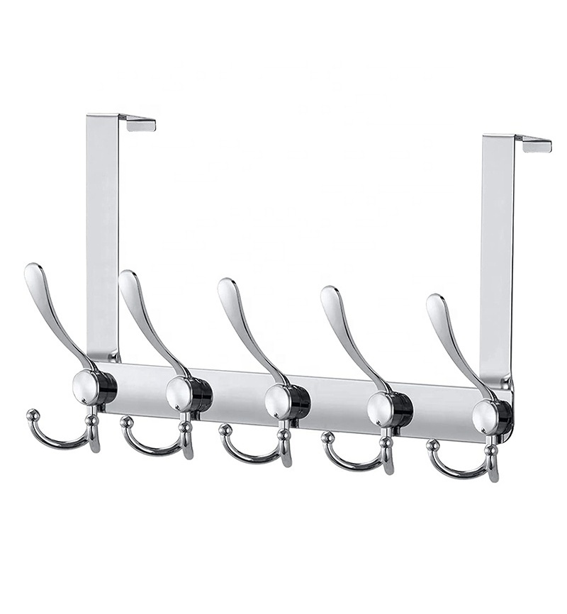 Over The Door Hook 5 Tri Hooks Stainless Steel Coat Rack Heavy Duty Over Door Hanger Rack for Hanging Clothes Hats Robes Towels