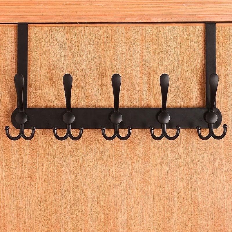 Over The Door Hook 5 Tri Hooks Stainless Steel Coat Rack Heavy Duty Over Door Hanger Rack for Hanging Clothes Hats Robes Towels