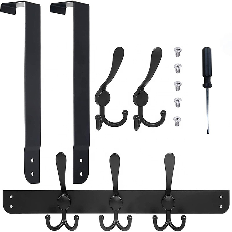 Over The Door Hook 5 Tri Hooks Stainless Steel Coat Rack Heavy Duty Over Door Hanger Rack for Hanging Clothes Hats Robes Towels