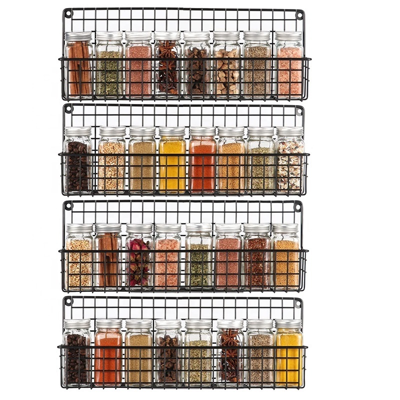 4 Pcs Hanging Spice Racks Black Iron Wire Hanging Spice Shelf Storage Racks for Kitchen Organizer Household Items Bathroom