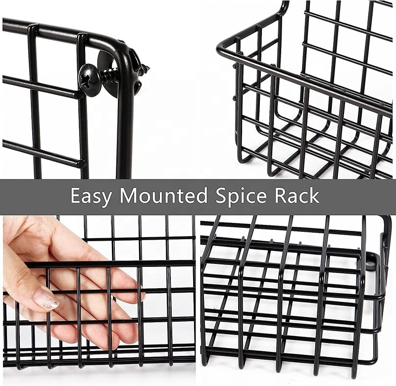 4 Pcs Hanging Spice Racks Black Iron Wire Hanging Spice Shelf Storage Racks for Kitchen Organizer Household Items Bathroom