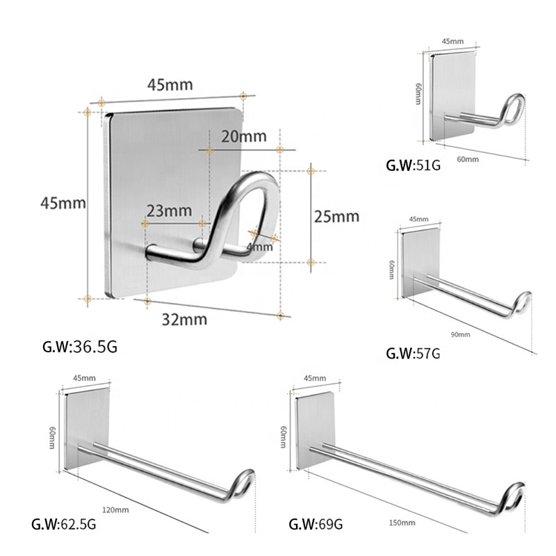 Adhesive Hooks /Towel Hook Stainless Steel Sticky Wall Hanger Heavy Duty Waterproof for Kitchen Bathroom Shower Wall Hooks