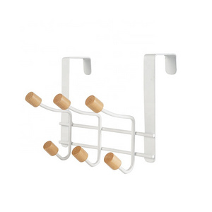 Over The Door Hooks decorative Sturdy Metal Over Door Organizer Rack with Wooden Hooks for Hanging Coats Hats Robes Towels