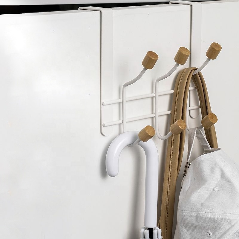 Over The Door Hooks decorative Sturdy Metal Over Door Organizer Rack with Wooden Hooks for Hanging Coats Hats Robes Towels