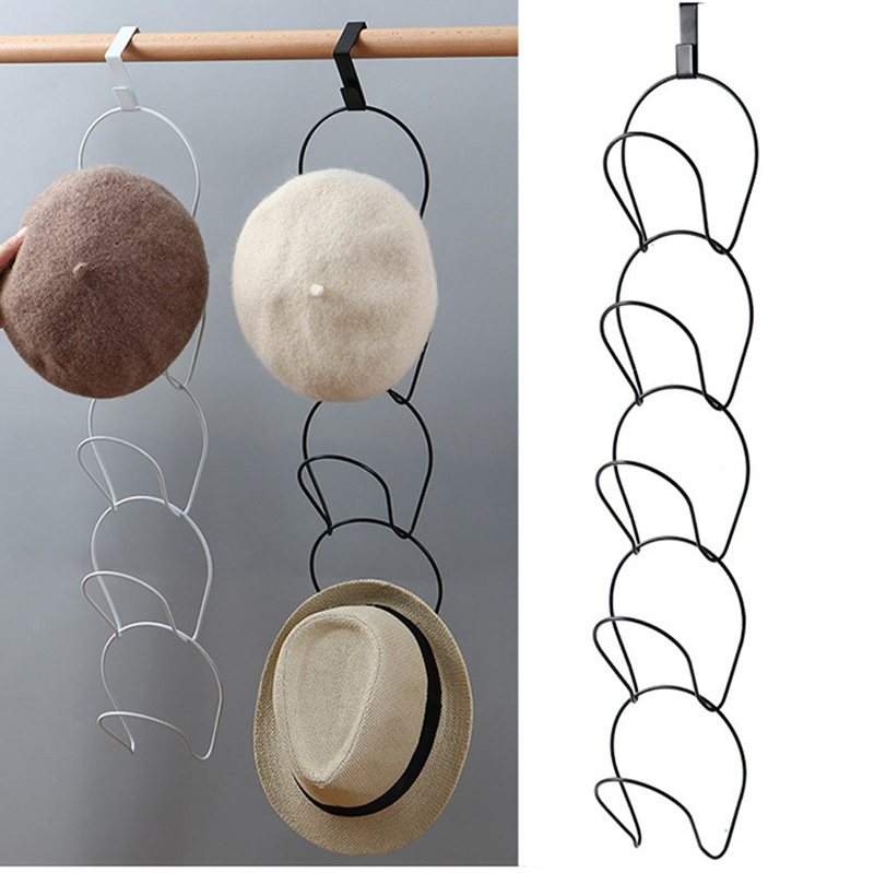 Hat Rack Holder 5 Rings Hat Organizer (Door Hooks Include) Over Door/Wall/Clothes Rod Hanger Storage Hat Organizer towel