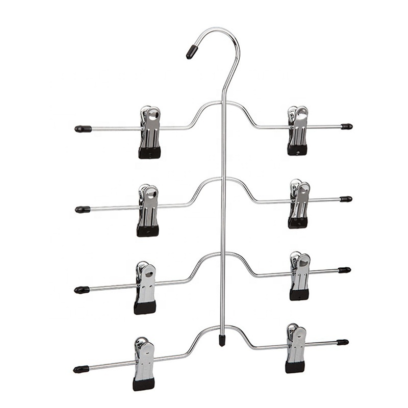 Skirt Hangers 4 Tier Metal Pants Hangers with Adjustable Clips Space Saving Hangers Closet Organizer for Skirts Slacks Jeans