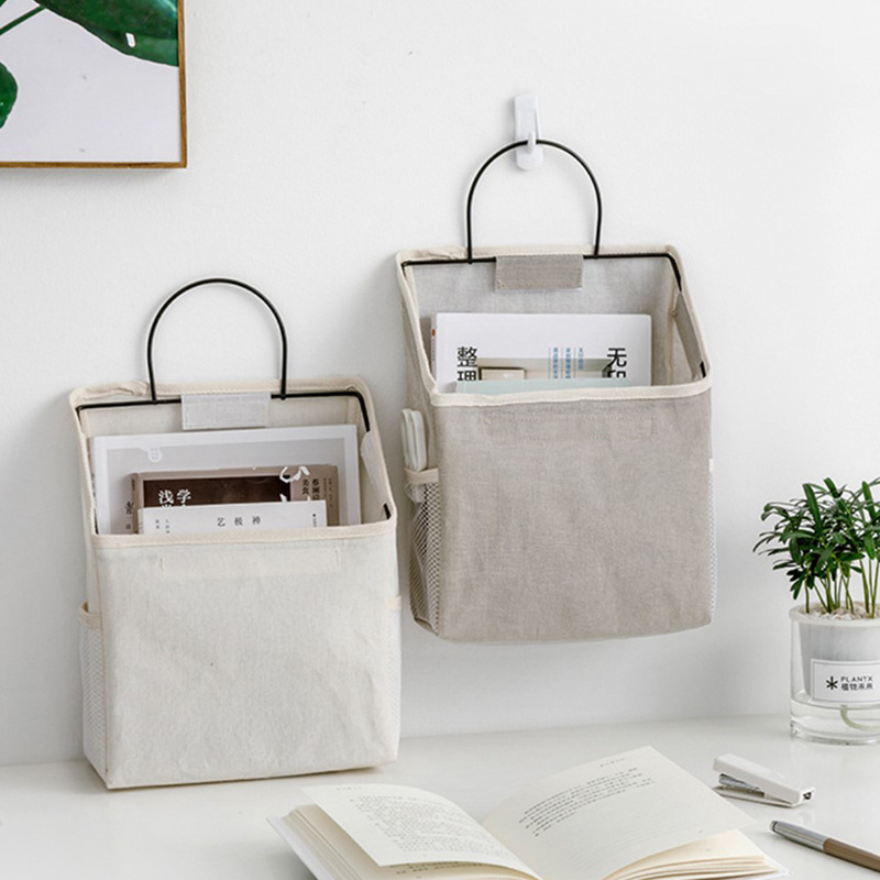 Wall Hanging Storage Bag Waterproof Over The Door Closet Organizer Hanging Pocket Linen Cotton Organizer  Storage Basket