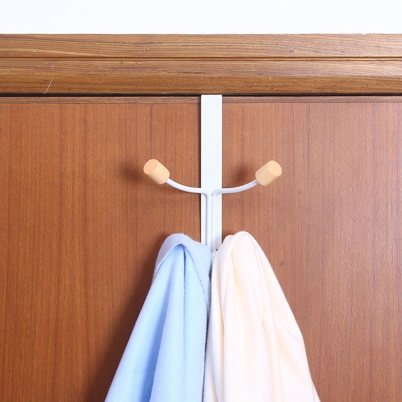 Over The Door Hooks decorative Sturdy Metal Over Door Organizer Rack with Wooden Hooks for Hanging Coats Hats Robes Towels