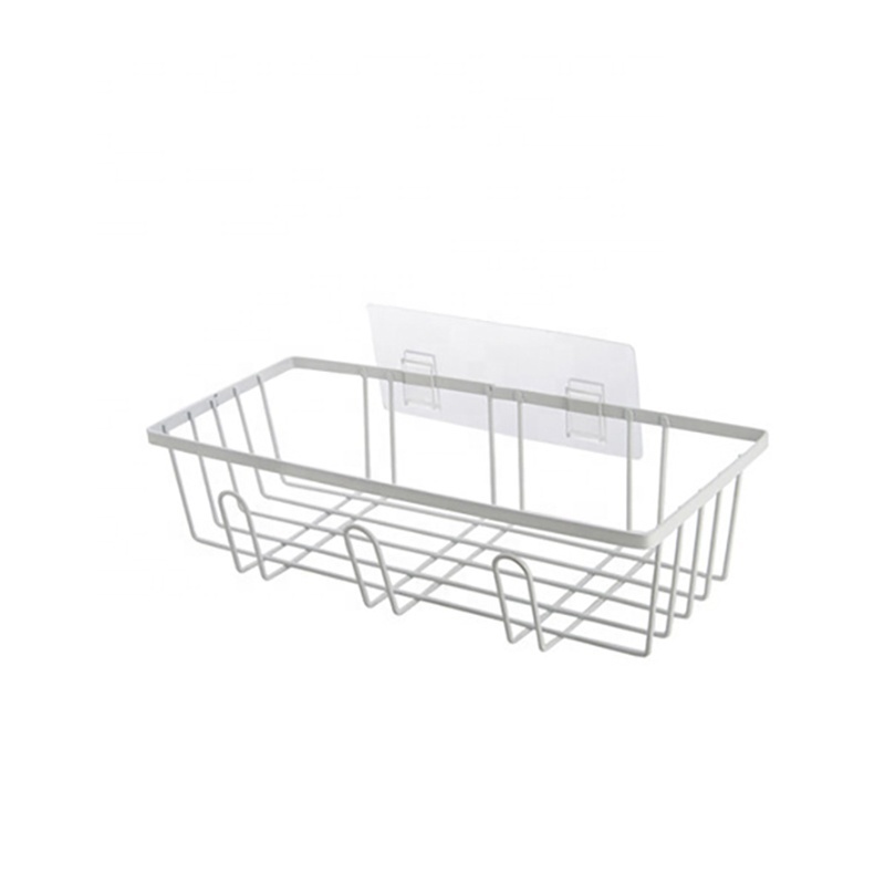 Wall-Mounted Bathroom Shelf No Punching Iron Toiletries Storage Rack with Hook for Shampoo Shower Gel Organizer