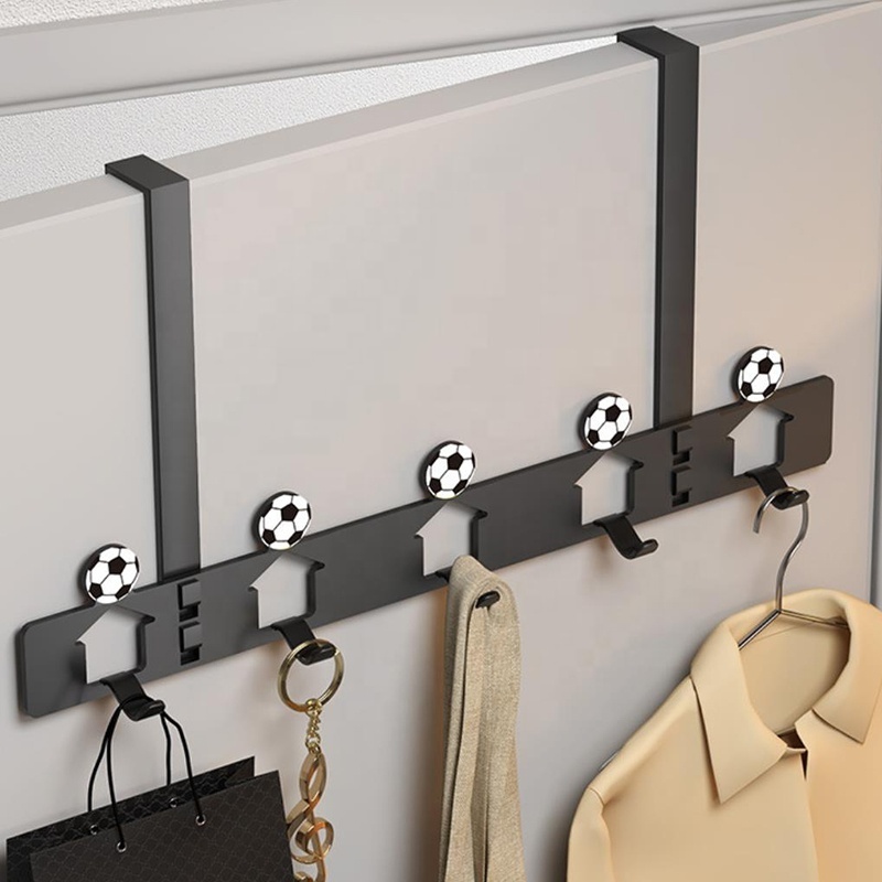 Over The Door Hook Heavy Duty Door Hanger Coat Rack with 5 Hangers for Hanging Keys Hats Towers on Back of Bathroom Bedroom