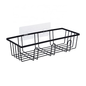 Wall-Mounted Bathroom Shelf No Punching Iron Toiletries Storage Rack with Hook for Shampoo Shower Gel Organizer