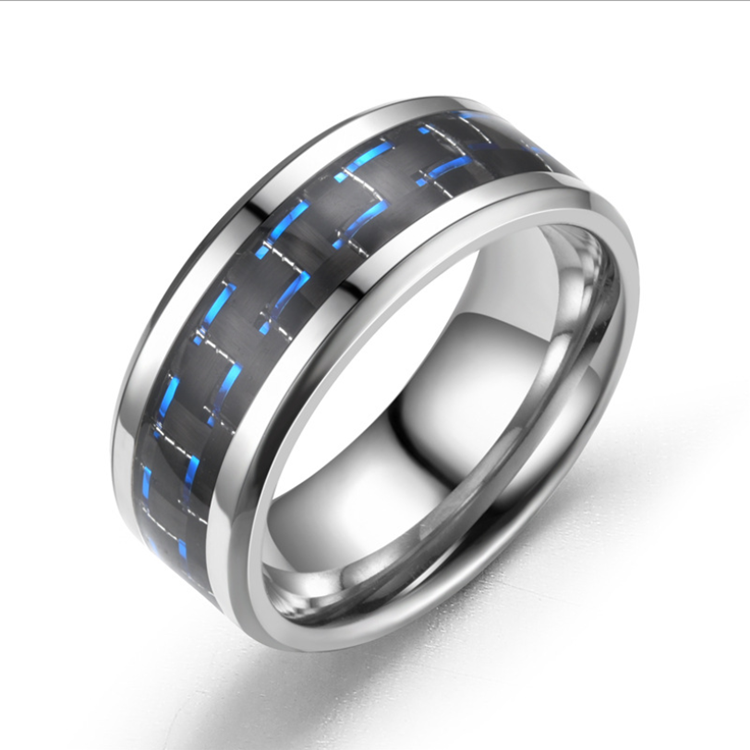 2021 New three-color carbon fiber couple ring men women unisex titanium steel ring geometric line stainless steel ring