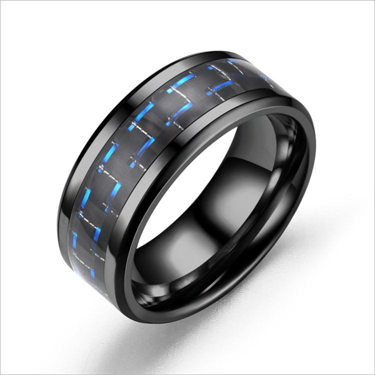 2021 New three-color carbon fiber couple ring men women unisex titanium steel ring geometric line stainless steel ring