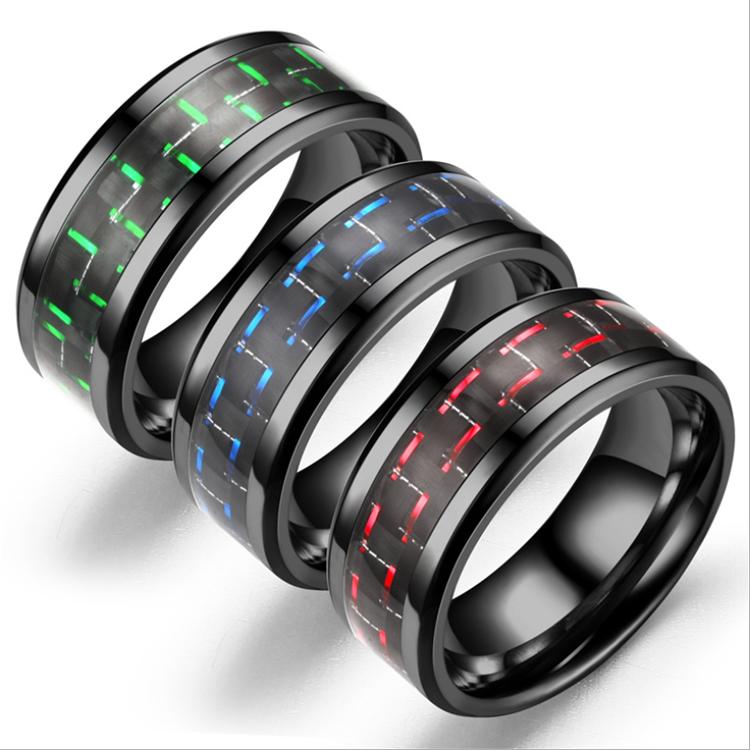 2021 New three-color carbon fiber couple ring men women unisex titanium steel ring geometric line stainless steel ring