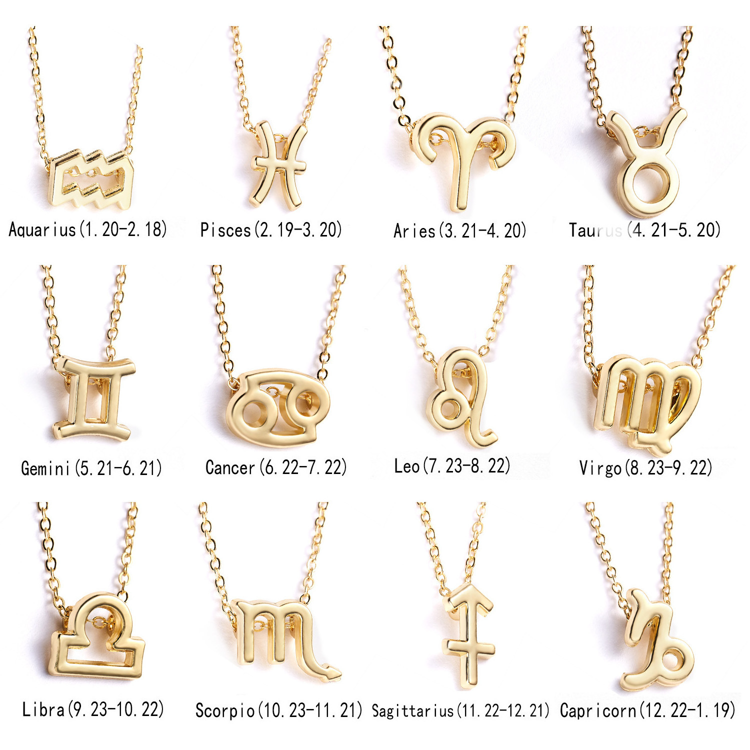 ZHIYI Trendy Female Girls Gold Silver Plated Horoscope Astrology Charm 12 Zodiac Sign Pendant Necklace Jewelry For Women