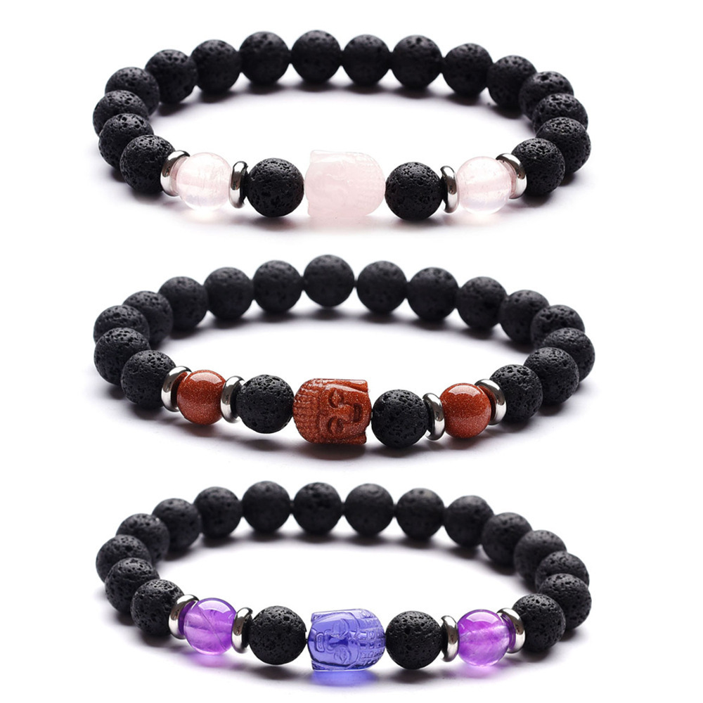 Wholesale Charm Gem Natural Tiger Eye Quartz Turquoise Amethyst Lava Stone Bead Mens Woman Buddha Head Bracelet Jewelry