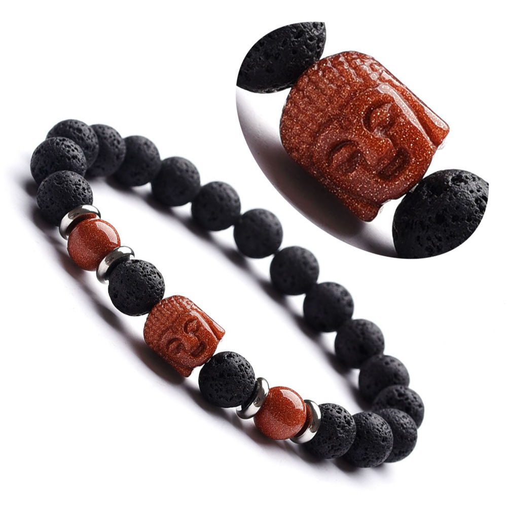 Wholesale Charm Gem Natural Tiger Eye Quartz Turquoise Amethyst Lava Stone Bead Mens Woman Buddha Head Bracelet Jewelry