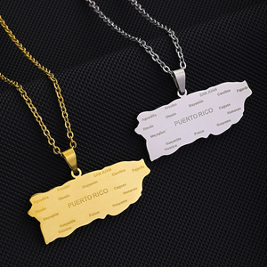 High Quality 18K Gold Silver PVD Plated Stainless Steel Puerto Rico Map Necklace Jewelry For Women