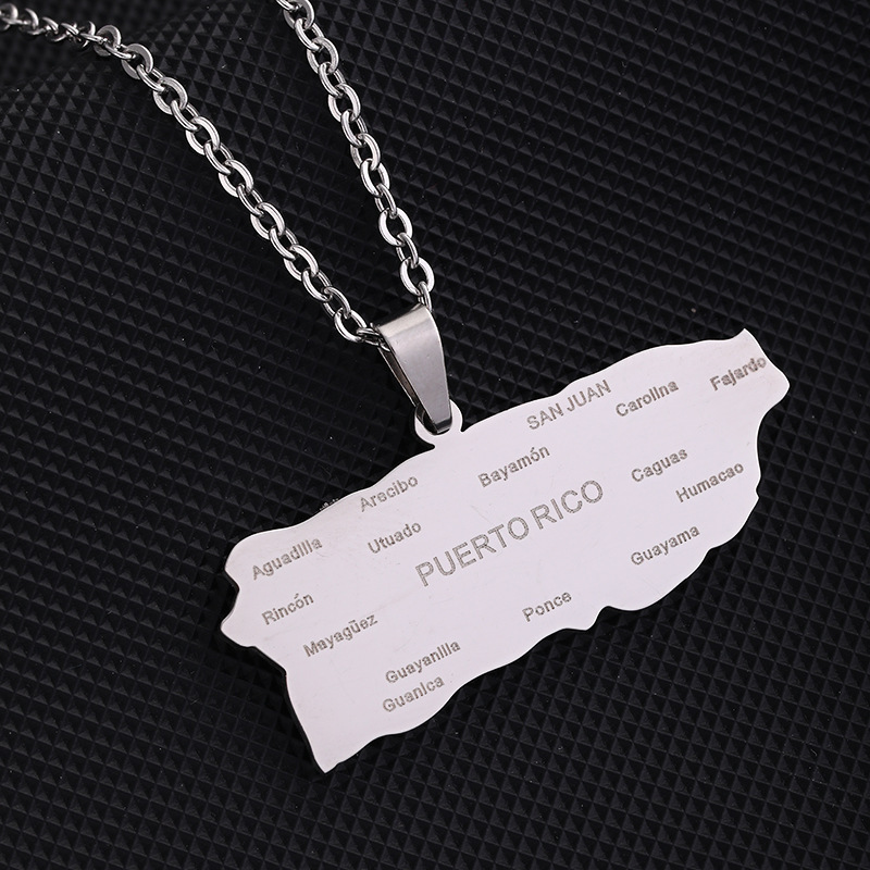 High Quality 18K Gold Silver PVD Plated Stainless Steel Puerto Rico Map Necklace Jewelry For Women