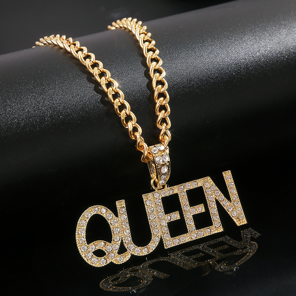 Rock Punk Gold Plated Cuban Chain Woman Men Full Diamond Dollar Boss Queen Cross Gun Heart King Lion Hip Hop Necklace Jewelry