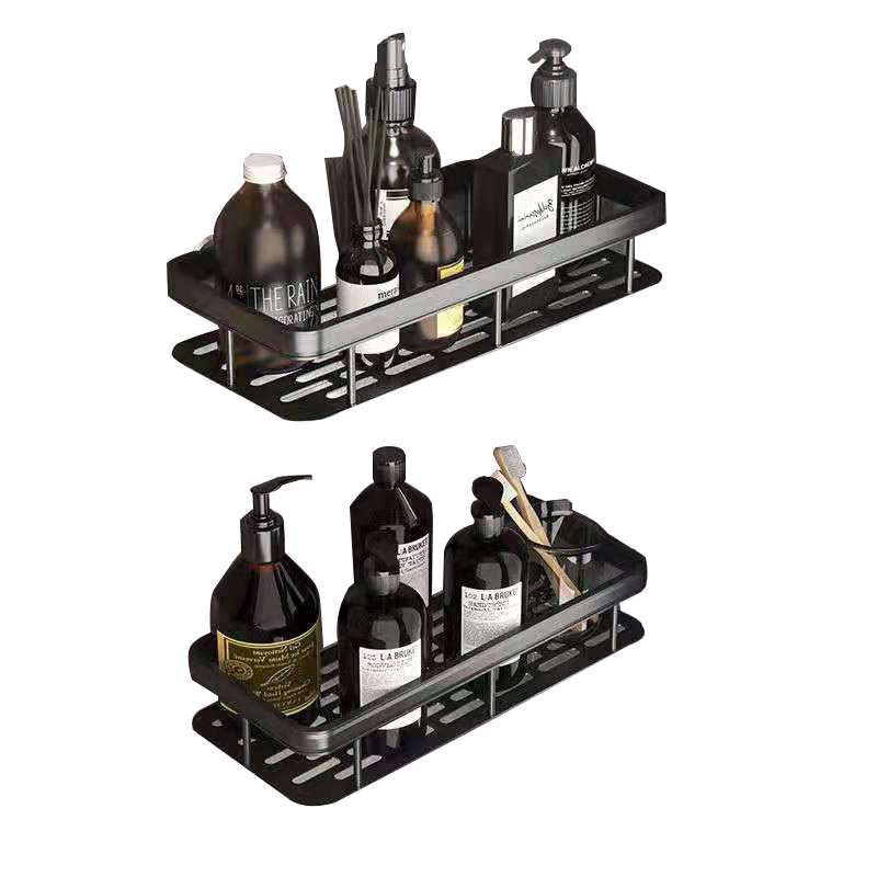 No Drilling Wall Mounted Suction Cup Shower Caddy Bathroom Organizer Aluminum Rack Black Storage Shelf with Sticker