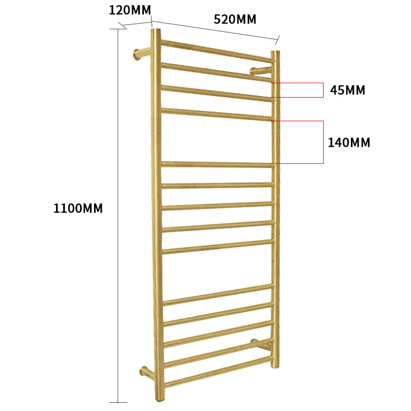 Electric Brushed Gold Towel Warmer Bathroom Stainless Steel Wall Mounted Cloth Towel Heated Drying Rack