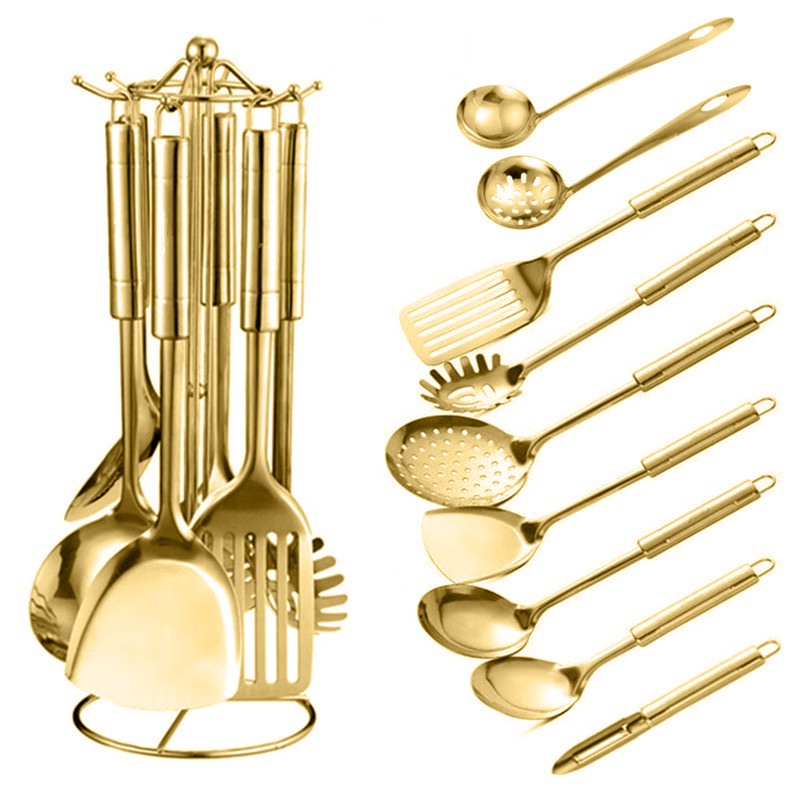 luxury kitchen accessories cooking tools stainless steel cookware set gold utensils kitchen set