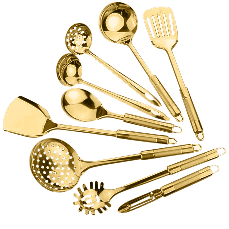 luxury kitchen accessories cooking tools stainless steel cookware set gold utensils kitchen set